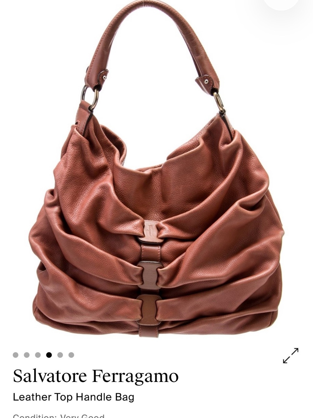 Ferragamo Soft Ruched Medium Hobo Shoulder Bag in Cognac Brown - Picture 11 of 11